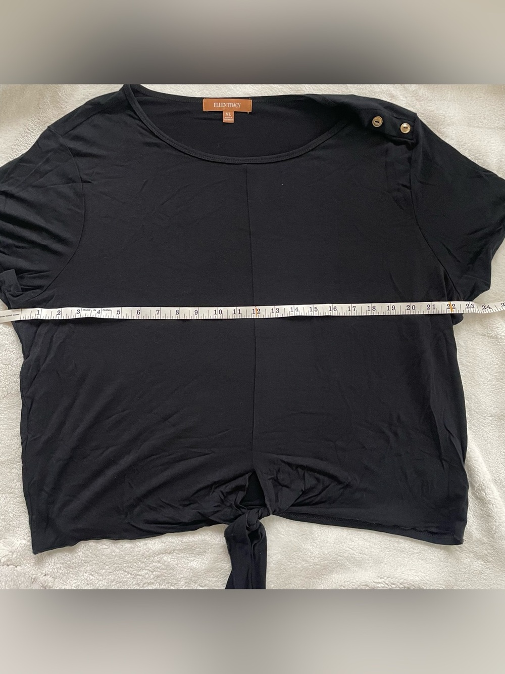 Ellen Tracy Black Knotted Top with Gold Should Buttons size XL - Picture 8 of 12